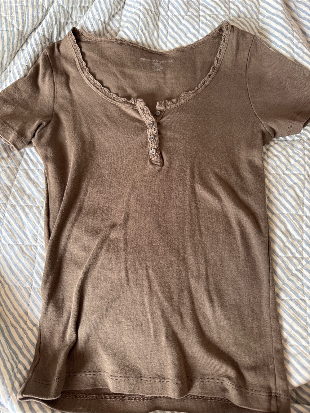 Brandy Melville Brown Short Sleeve Henley Tee